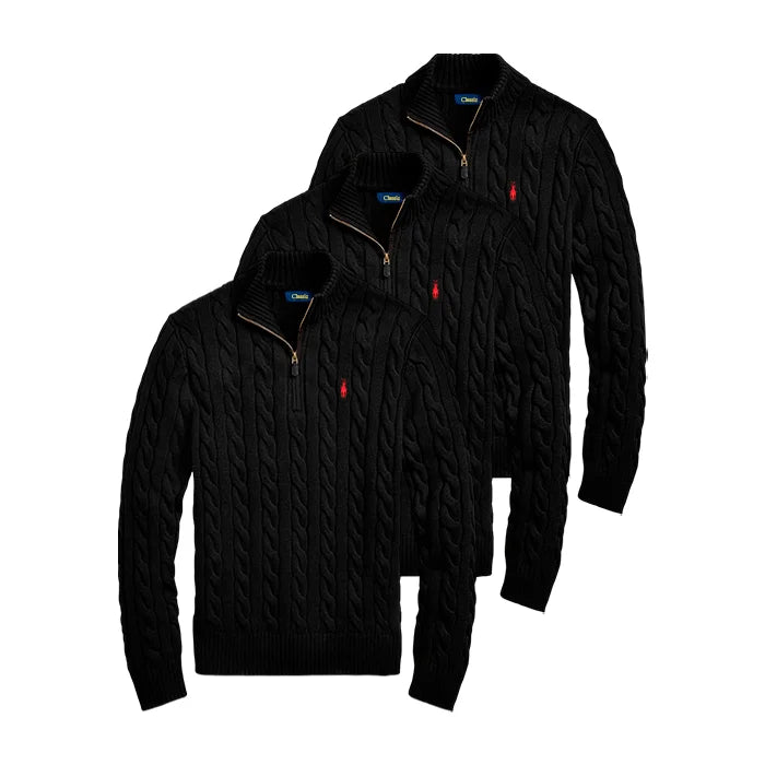 3-Pack Cable-Knit Cotton Quarter-Zip Sweater